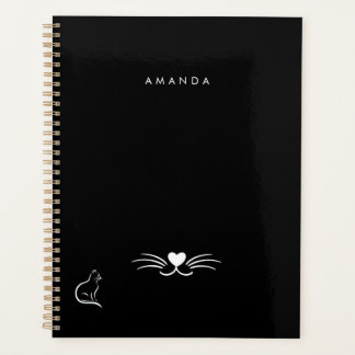 Black White Cat Simple Minimalist Personalize Planner