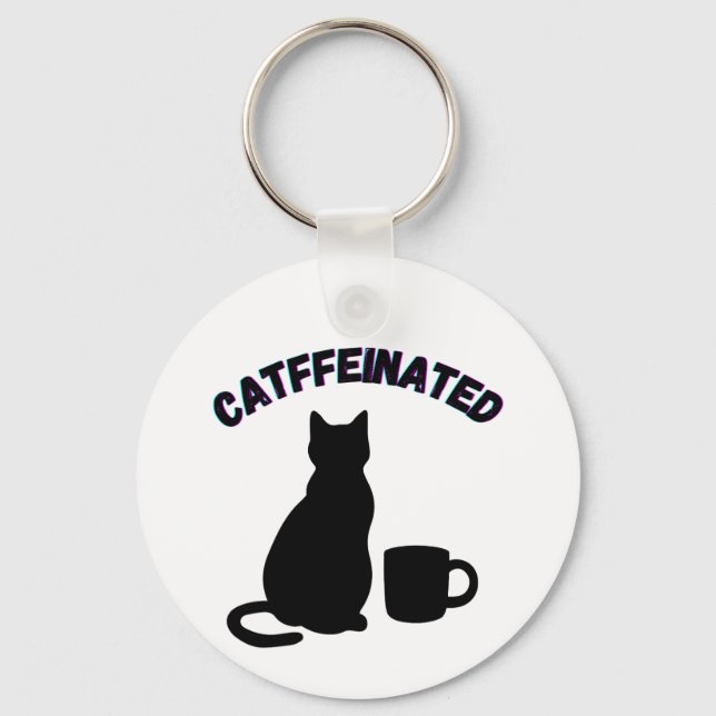 Black & White Catful Coffee Shadows Art Keychain (Front)