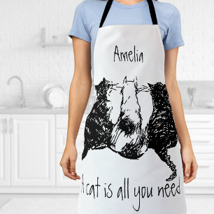 Black White Cats "A cat is all you need" Apron