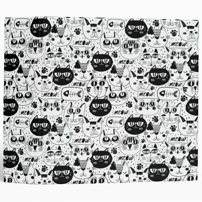 Black white cats faces pattern binder (Front/Spine)
