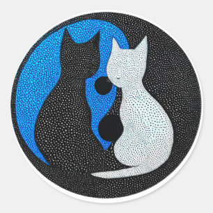 🐾 Black & White Cats Harmony yin yang💙 Classic Round Sticker