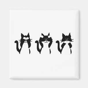 Black White Cats   Three Wise Kitties Magnet