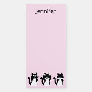 Black White Cats Three Wise Kitties Pink Magnetic Notepad
