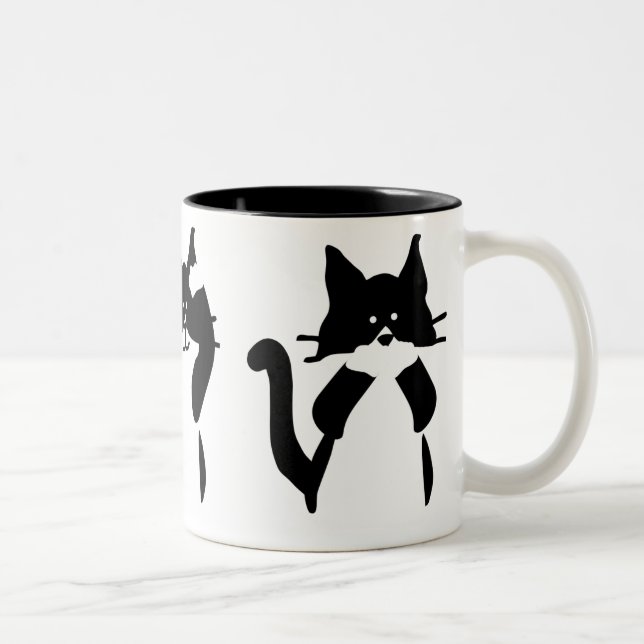 Black White Cats | Three Wise Kitties Two-Tone Coffee Mug (Right)