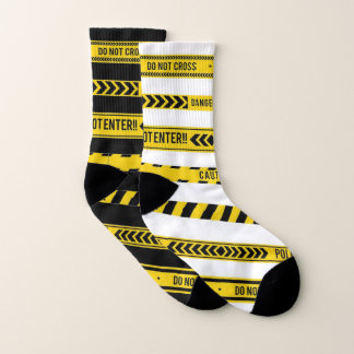 Black, white caution tape design socks