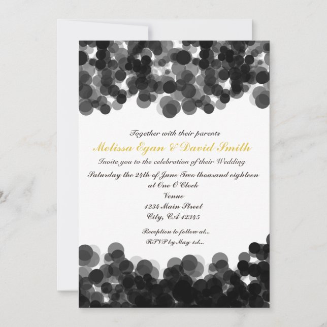 Black & White Caviar Confetti Wedding Invitation (Front)