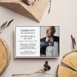 Black & White Celebrating Life 2 Photos Memorial Invitation