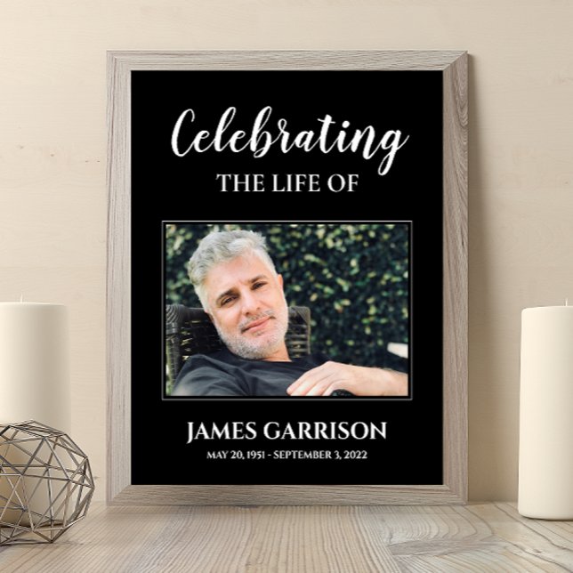 Black White Celebration Of Life with Photo Funeral Poster (Creator Uploaded)