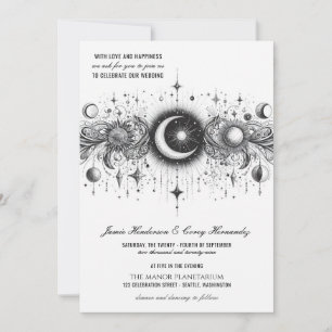 Black & White Celestial with QR Code Wedding Invitation