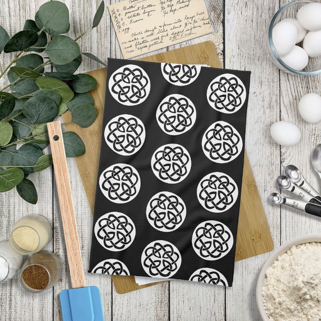 Black White Celtic Knotwork Circle Symbol Kitchen Towel (Creator Uploaded)