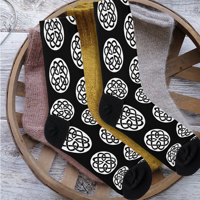 Black White Celtic Knotwork Circle Symbol Socks (Creator Uploaded)