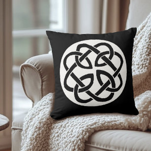 Black White Celtic Knotwork Circle Symbol Throw Pillow