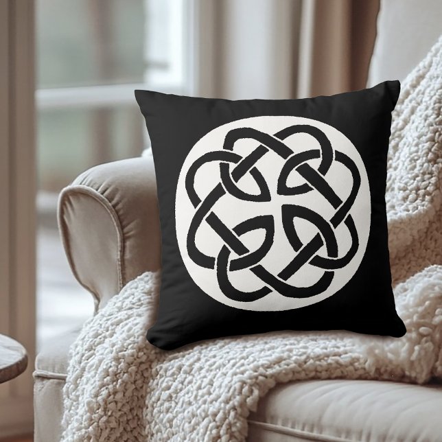 Black White Celtic Knotwork Circle Symbol Throw Pillow (Creator Uploaded)