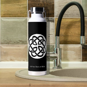 Black White Celtic Knotwork Circle Symbol Water Bottle