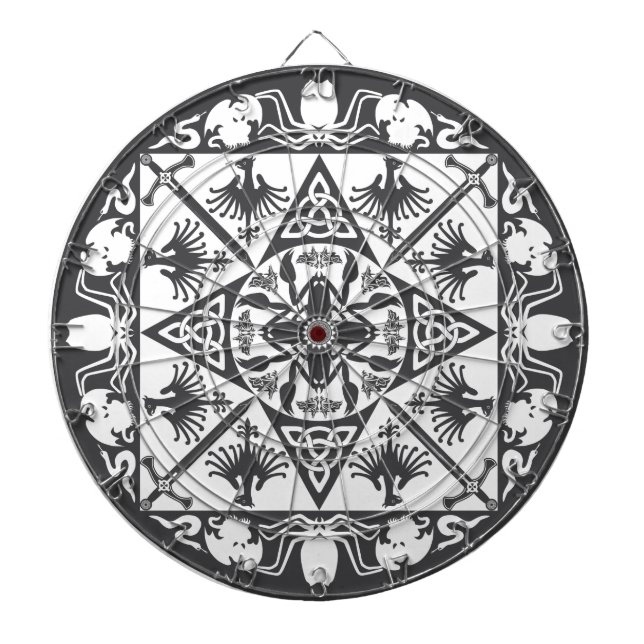 Black White Celtic Medieval Fantasy Dartboard (Front)