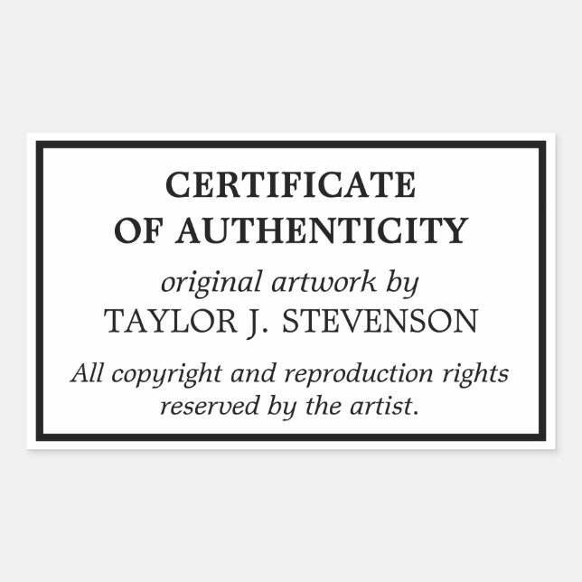 Black White Certificate of Authenticity Sticker (Front)