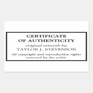 Black White Certificate of Authenticity Sticker