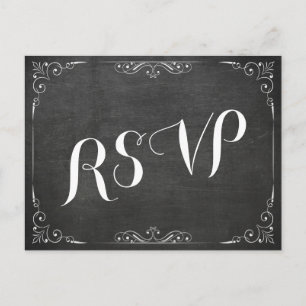 Black White Chalkboard Floral Wedding Shower RSVP Invitation Postcard