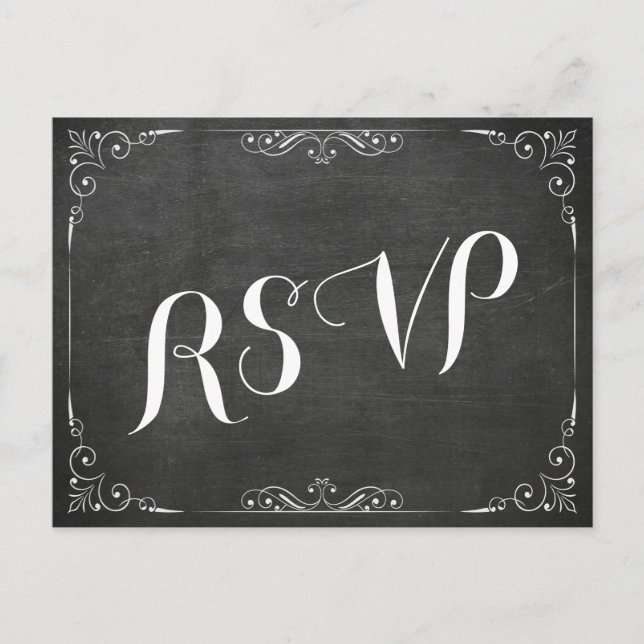 Black White Chalkboard Floral Wedding Shower RSVP Invitation Postcard (Front)