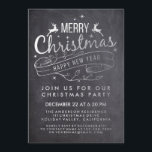 Black White Chalkboard Holly Merry Christmas Party Invitation<br><div class="desc">Elegant Black and White Chalkboard Merry Christmas and Happy New Year Typography.
Holly Merry Christmas Party Card Template.</div>