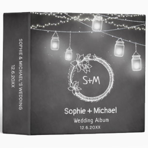 Black White Chalkboard Mason Jar Wedding Album Binder