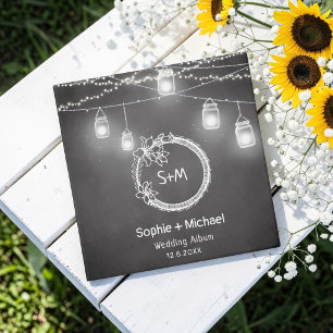 Black White Chalkboard Mason Jar Wedding Album Binder