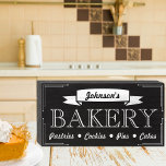 Black & White Chalkboard Style Signature Bakery  Wooden Box Sign<br><div class="desc">This simple black and white wooden art is designed with the classic elegance of a chalkboard-style bakery sign and will add a touch of vintage charm to any space. Whether it's your family name or the name of your bakery,  it can be personalized,  making it a truly one-of-a-kind piece.</div>