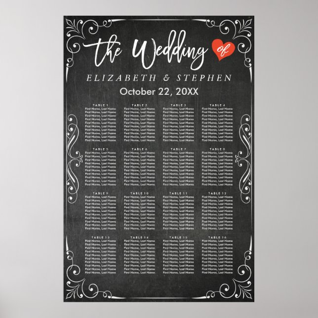 Black & White Chalkboard Wedding Seating Chart (Front)