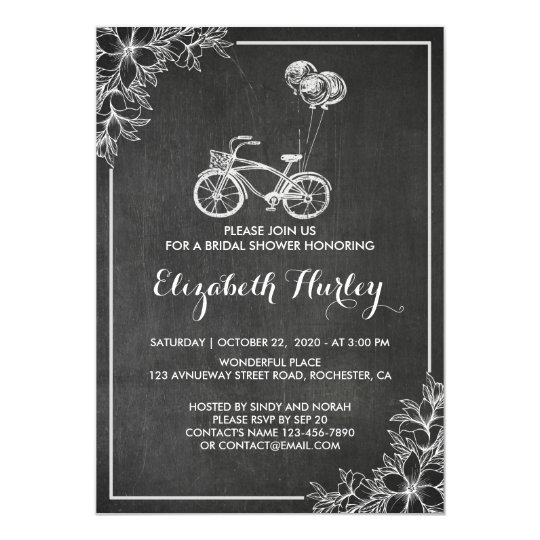 Black White Chalkboard White Floral Bridal Shower Card