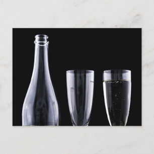 Black White Champagne Bottle Flute Glasses Festive Postcard