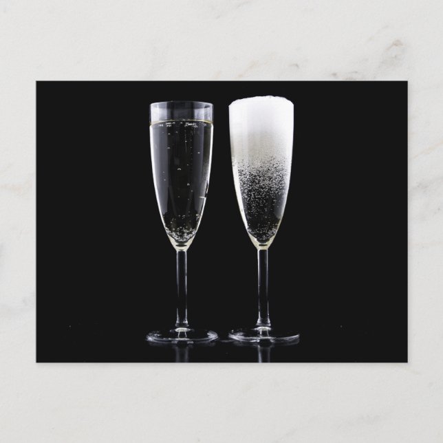 Black White Champagne Bottle Flute Glasses Festive Postcard (Front)