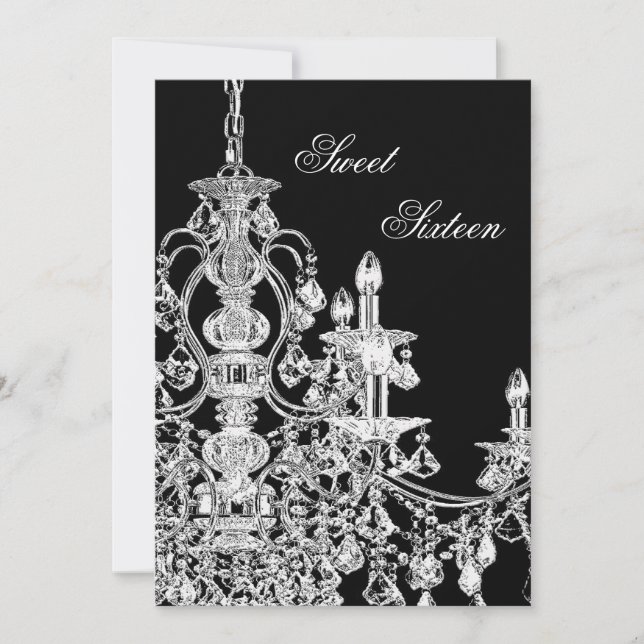Black White Chandelier Sweet 16 Party Invitation (Front)