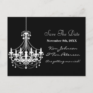 Black White Chandelier Wedding Save Date Postcard