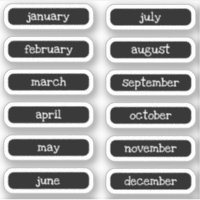 Black White Charming Name of the Months Labels
