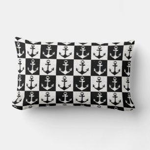 Black White Check Anchor Pattern Design  Lumbar Pillow