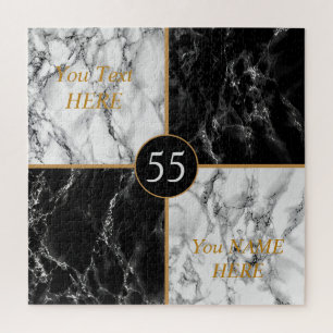 Black & White Check Marble - Add Year/ Age / Name Jigsaw Puzzle