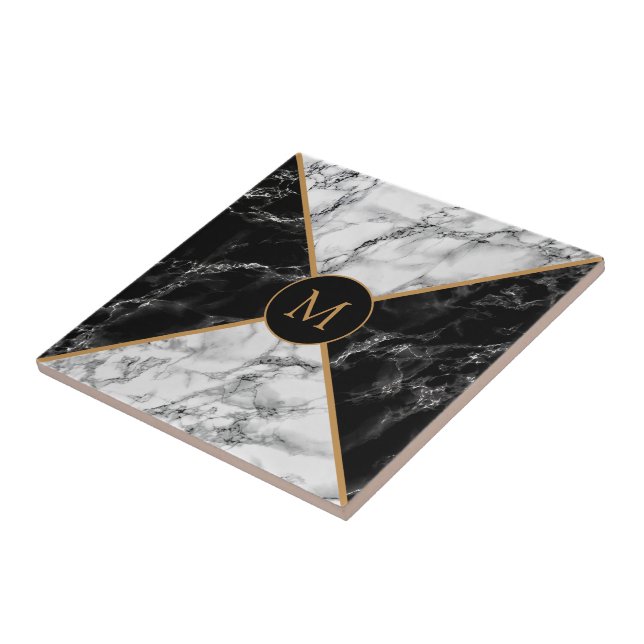 Black & White Check Marble - Customizable - Modern Tile (Side)