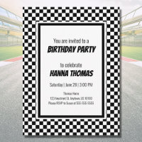 Black White Check Pattern Racing Theme Birthday