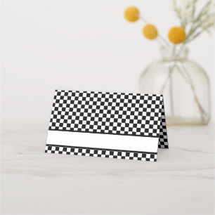 Black White Check Pattern Racing Theme Birthday Place Card