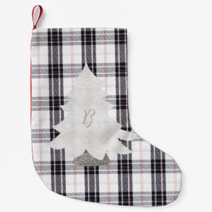 Black&White Check/Tartan Tree Print Small Christma Christmas Stocking