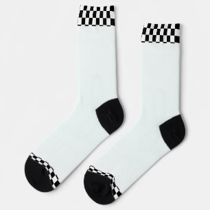 Black + White Check Trim White Socks