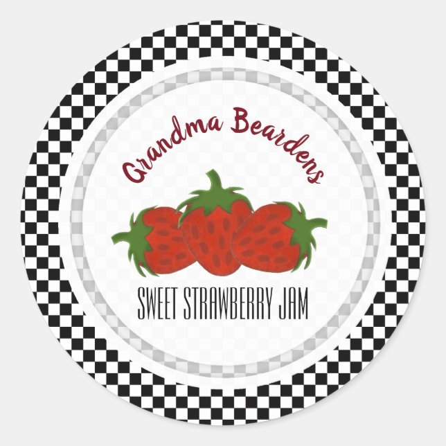 Black White Checked Strawberry Personalized Labels (Front)