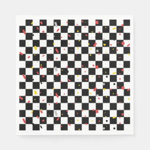Black White Checkerboard Confetti Pattern Birthday Napkin