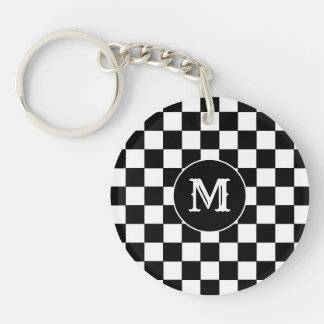 Black White Checkered Keychain Capital Initial