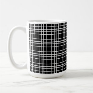 Black White Checkered Lines Pattern Coffee Mug