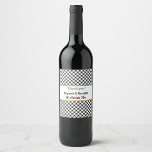 BLACK WHITE CHECKERED PATTERN CUSTOM WINE LABEL