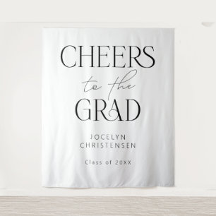 Black White Cheers to the Grad Photo Backdrop Tapestry