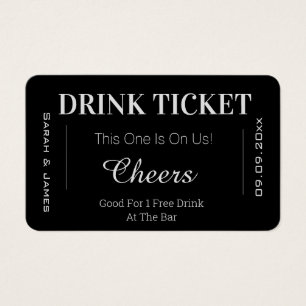 Black & White Cheers Wedding Drink Voucher Ticket 