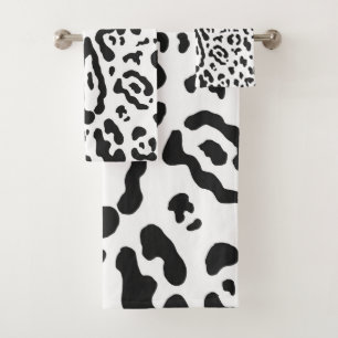 Black & White Cheetah Leopard Animal Print Bath Towel Set