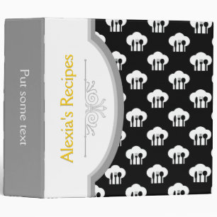Black, white chef cap pattern and frame recipe binder